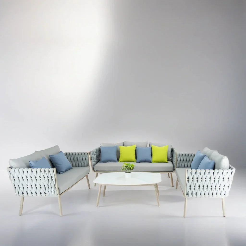 Blasco Outdoor Sofa Set 3 Seater , 2 Double seater and 1 Center Table (Grey) Braided & Rope