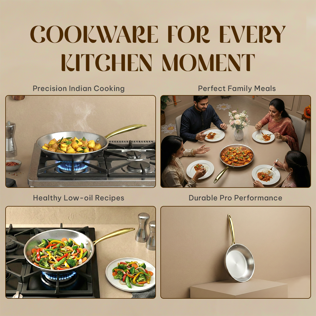 MontClaire Triply Fry Pan with Golden Handle - 22cm(1.7L capacity)