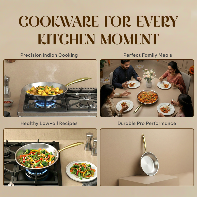 MontClaire Triply Fry Pan with Golden Handle - 22cm(1.7L capacity)