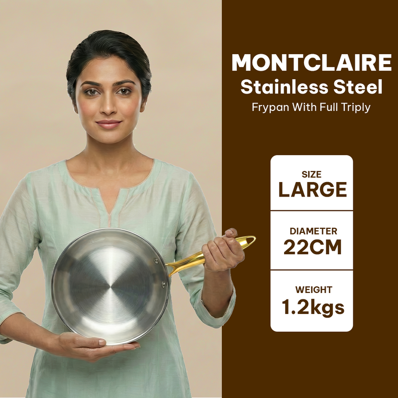 MontClaire Triply Stainless Steel Set of 2 - Kadai + Frypan
