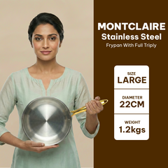 MontClaire Triply Fry Pan with Golden Handle - 22cm(1.7L capacity)