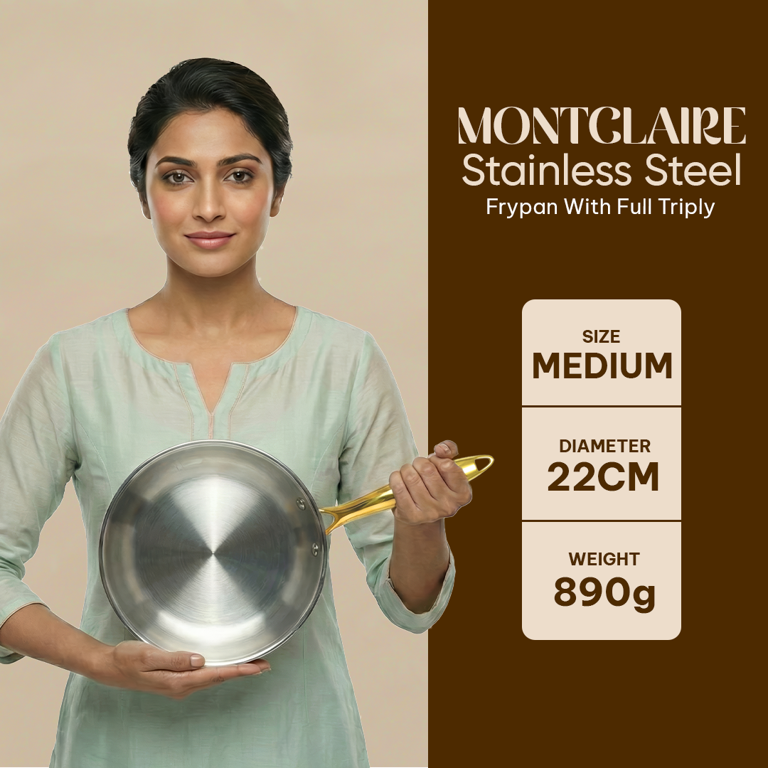 MontClaire Triply Fry Pan with Golden Handle - 22cm(1.7L capacity)