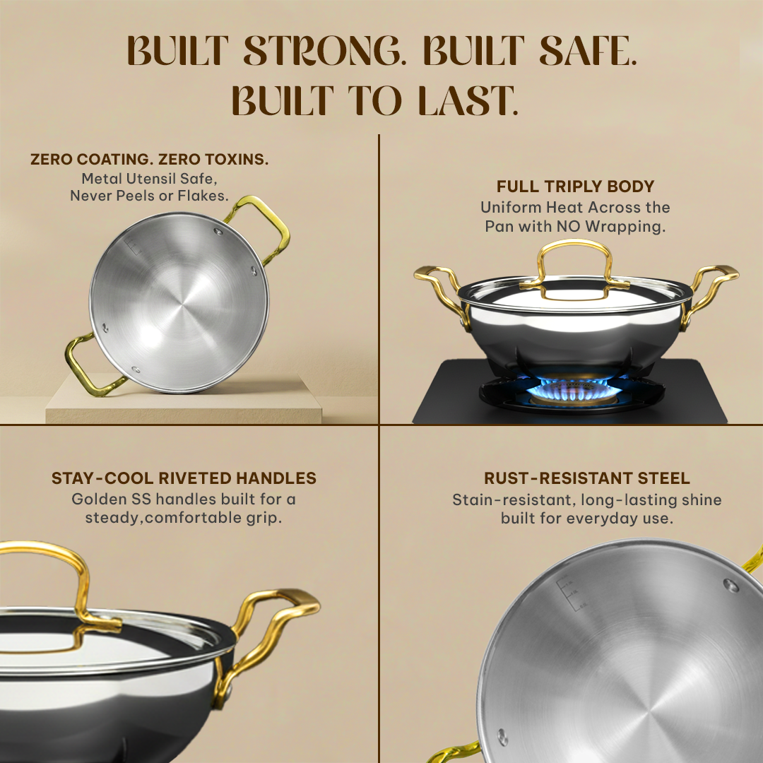 MontClaire Triply Stainless Steel Set of 2 - Kadai + Frypan