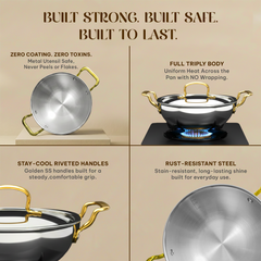 MontClaire Triply Stainless Steel Set of 2 - Kadai + Frypan