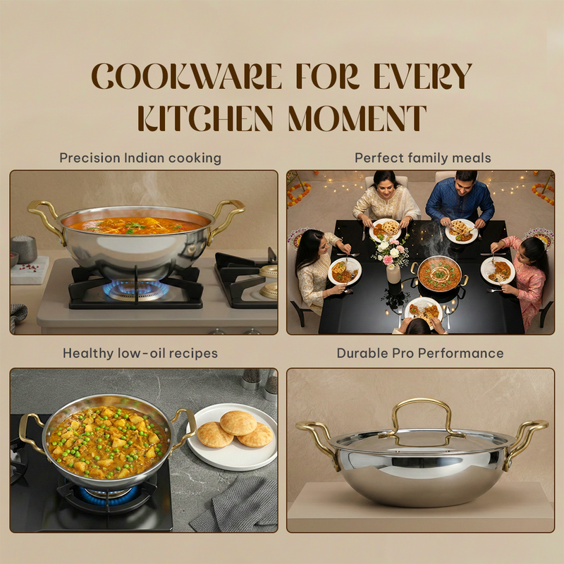 MontClaire Triply Stainless Steel Set of 2 - Kadai + Frypan