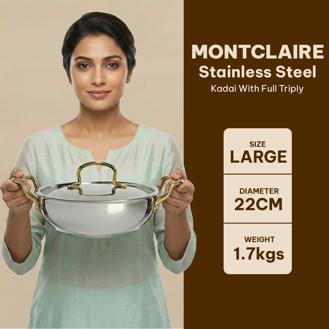 MontClaire Triply Stainless Steel Set of 2 - Kadai + Frypan