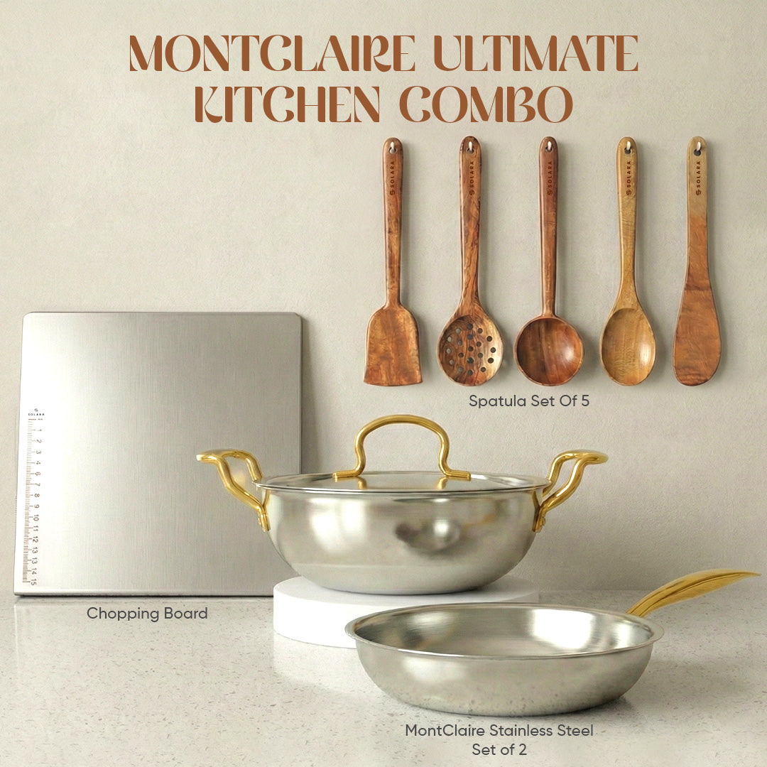 MontClaire Triply Kadai with Golden Handle - 22cm(8.6 Inch), 2.3L Capacity