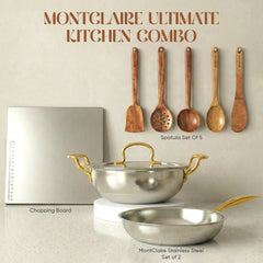 MontClaire Triply Kadai with Golden Handle - 22cm(8.6 Inch), 2.3L Capacity