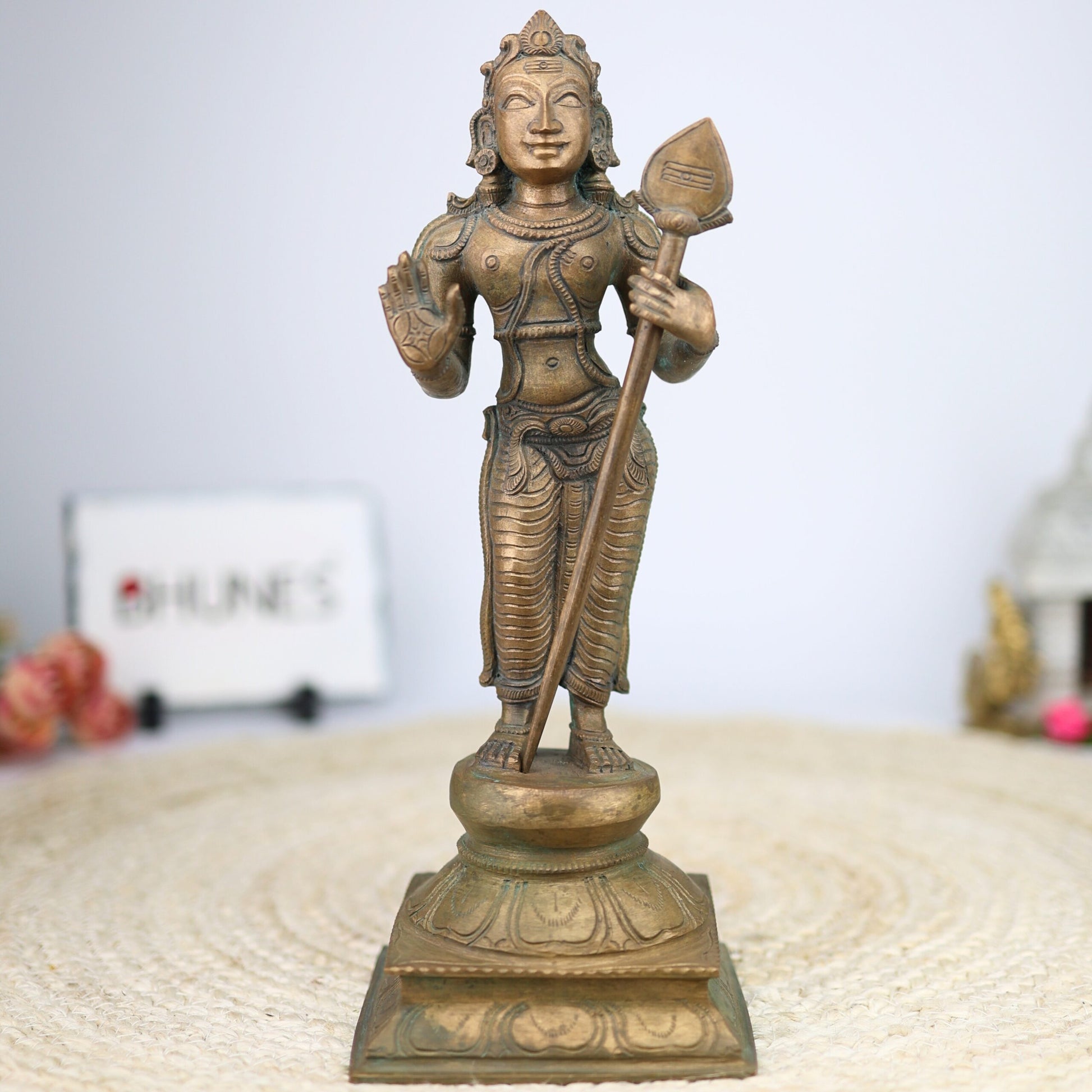 Bronze Murugan Idol, Kartik Ji Ki Murti, Lord Karthikeyan Statue, Swaminatha Silai, Kumaraswamy Sculpture, Handmade Panchaloha Figurine, Brown, 11.5 Inch, 1 Piece