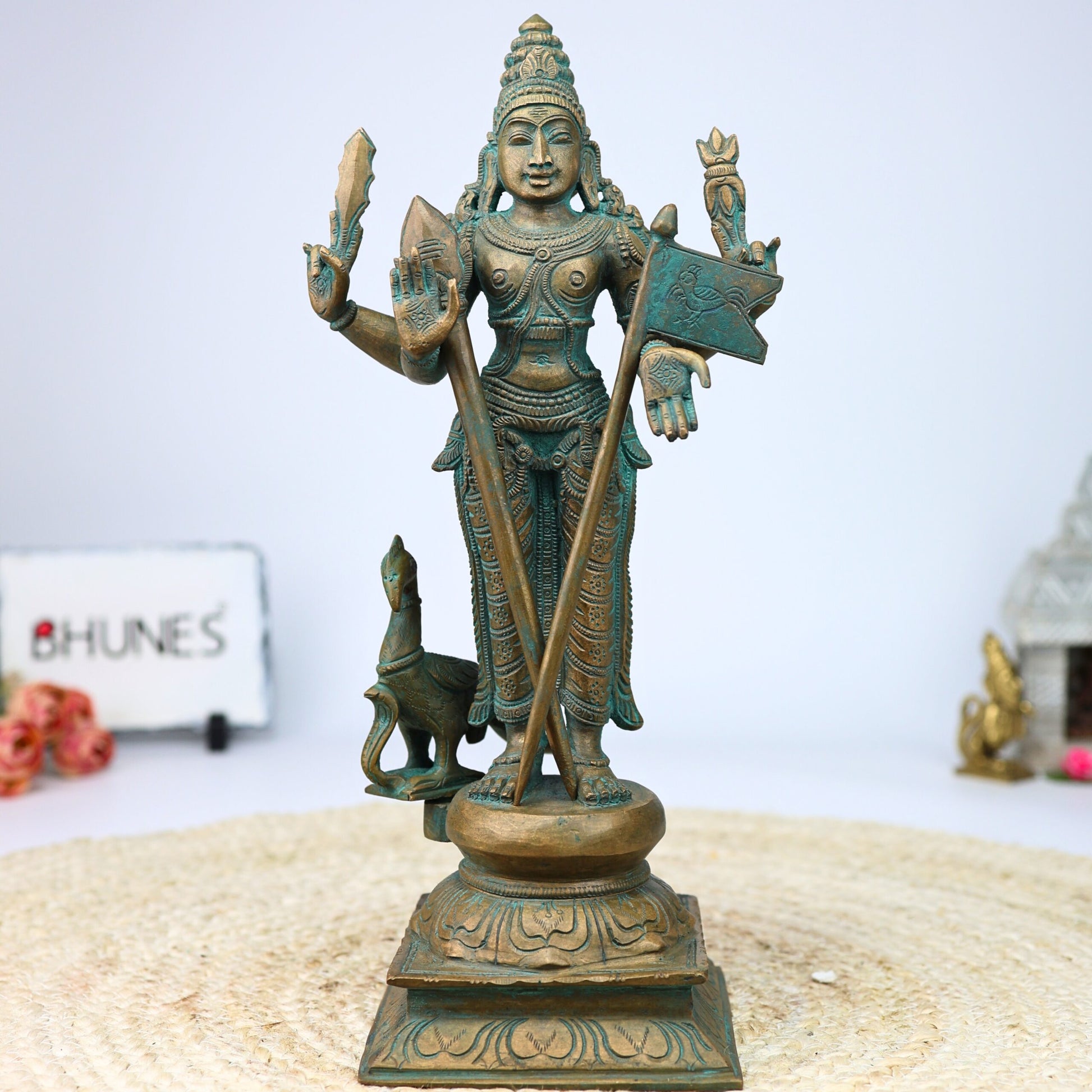 Bhunes Panchaloha Raja Murugan Idol – Bronze Swaminatha Silai, Subramanya Statue, Kumara Murti, Karthick Bhagawan, Shanmukha Decor, Brown, 13 Inch, 1 Piece