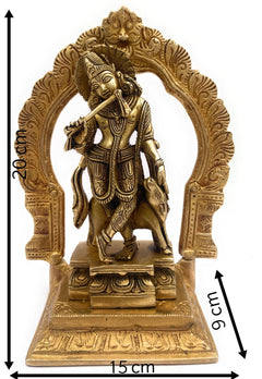 Brass Krishna Idol – Gopal Murti, Radha-Krishna Vigraham, Balakrishna Statue, Home & Temple Decor, Pooja Brass Idol,Gold, 8 Inch, 1 Piece