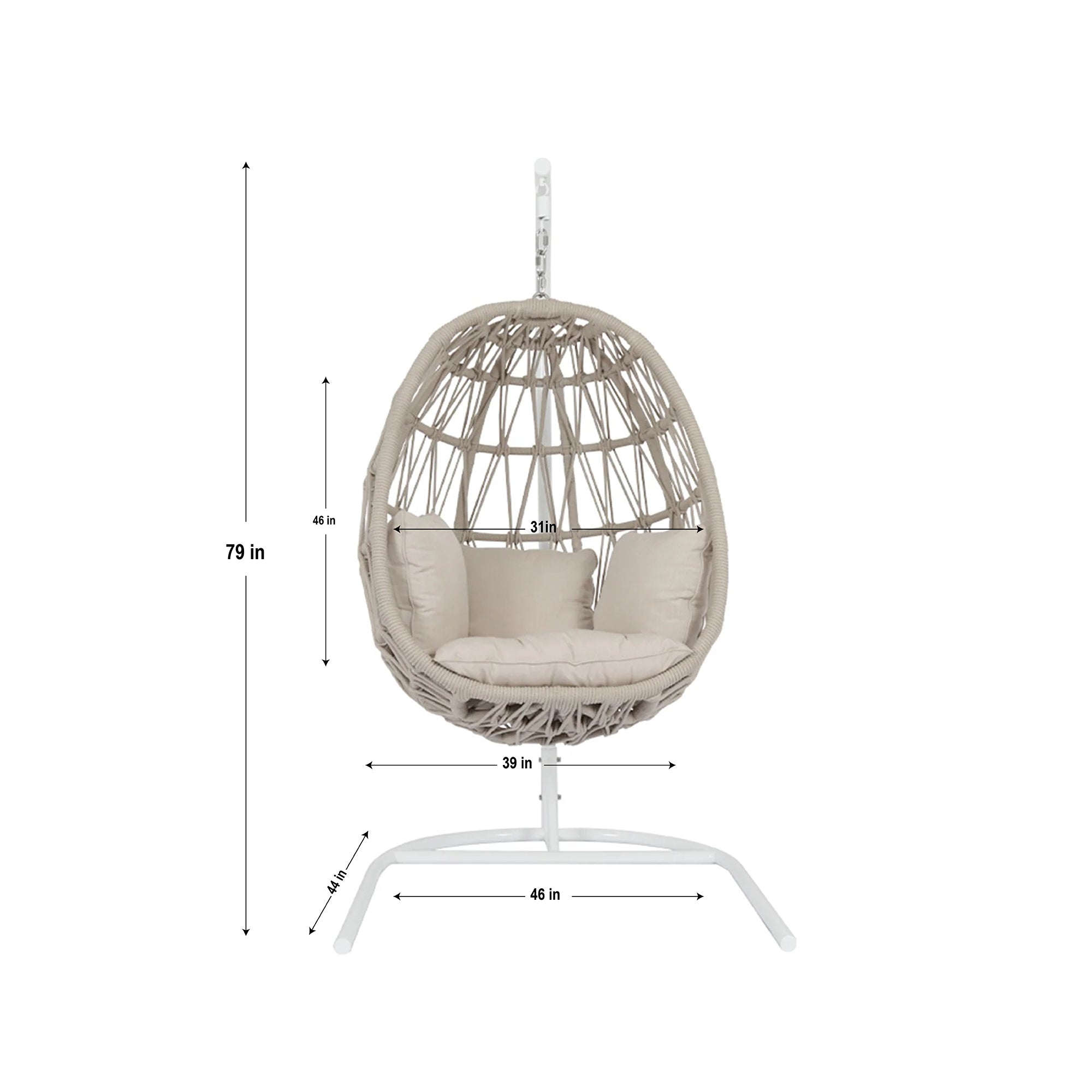 Saga Single Seater Hanging Swing With Stand For Balcony , Garden (Cream) Braided & Rope