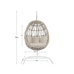 Saga Single Seater Hanging Swing With Stand For Balcony , Garden (Cream) Braided & Rope