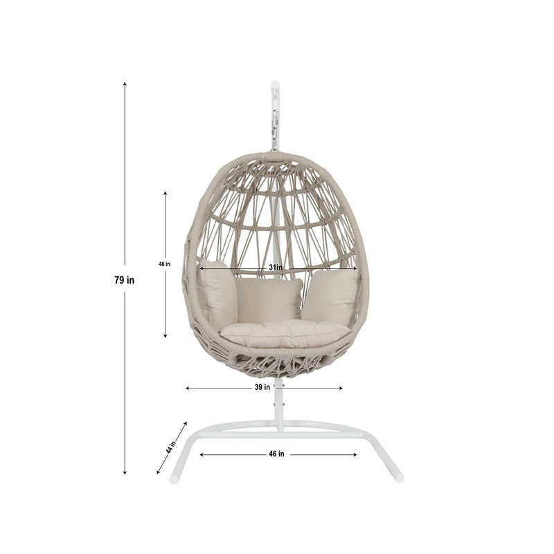 Saga Single Seater Hanging Swing With Stand For Balcony , Garden (Cream) Braided & Rope