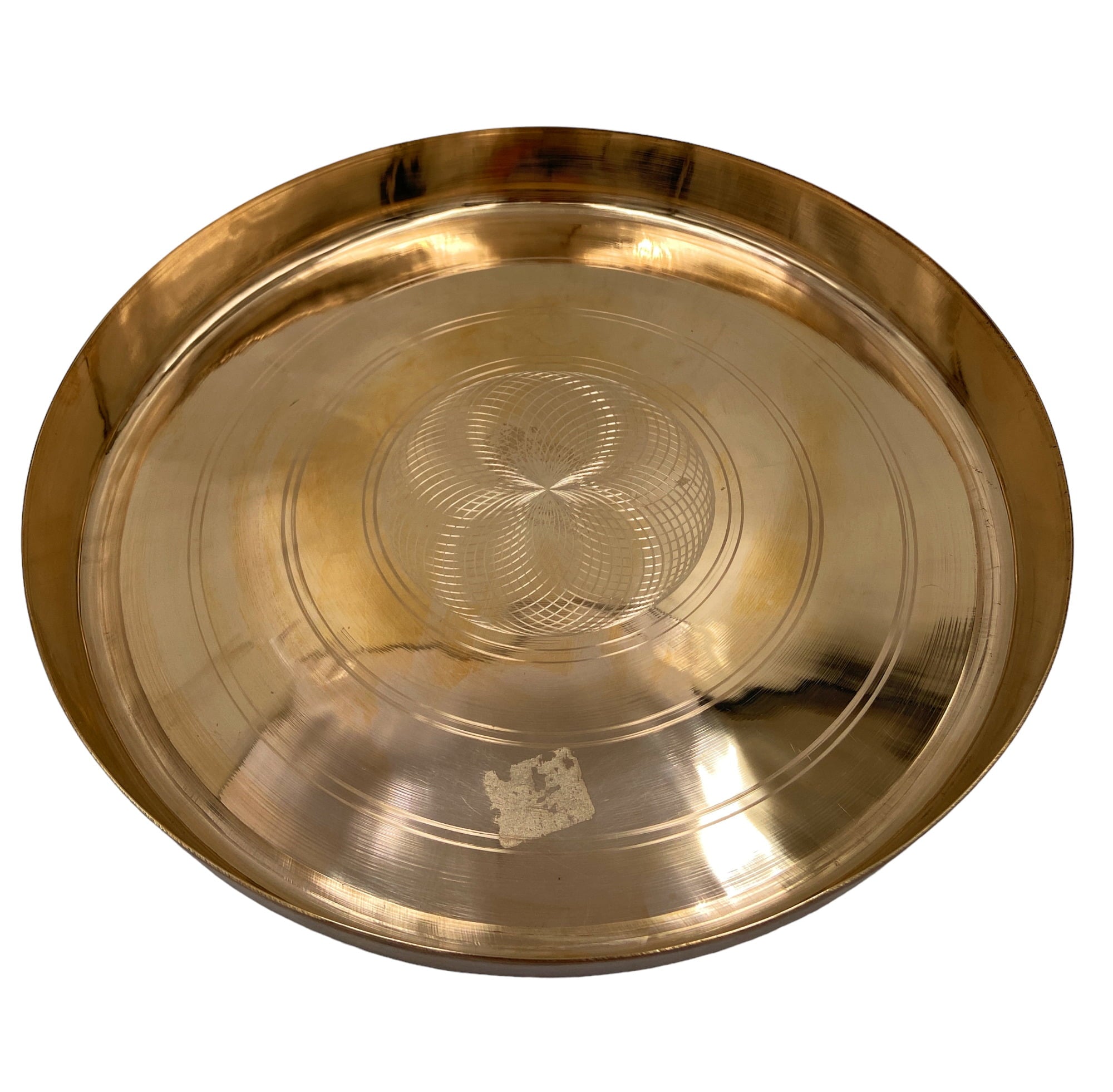 Traditional Pure Brass Dinner Plate (Peetal Thali, Pittala Bhojan Plate, Hittale Oota Thali / Pittalam Dining Plate) Handmade Indian Dining Thali for Temple Bhojan, Prasadam Serving & Festive Meals, Gold, 11.42 Inch, 1 Piece