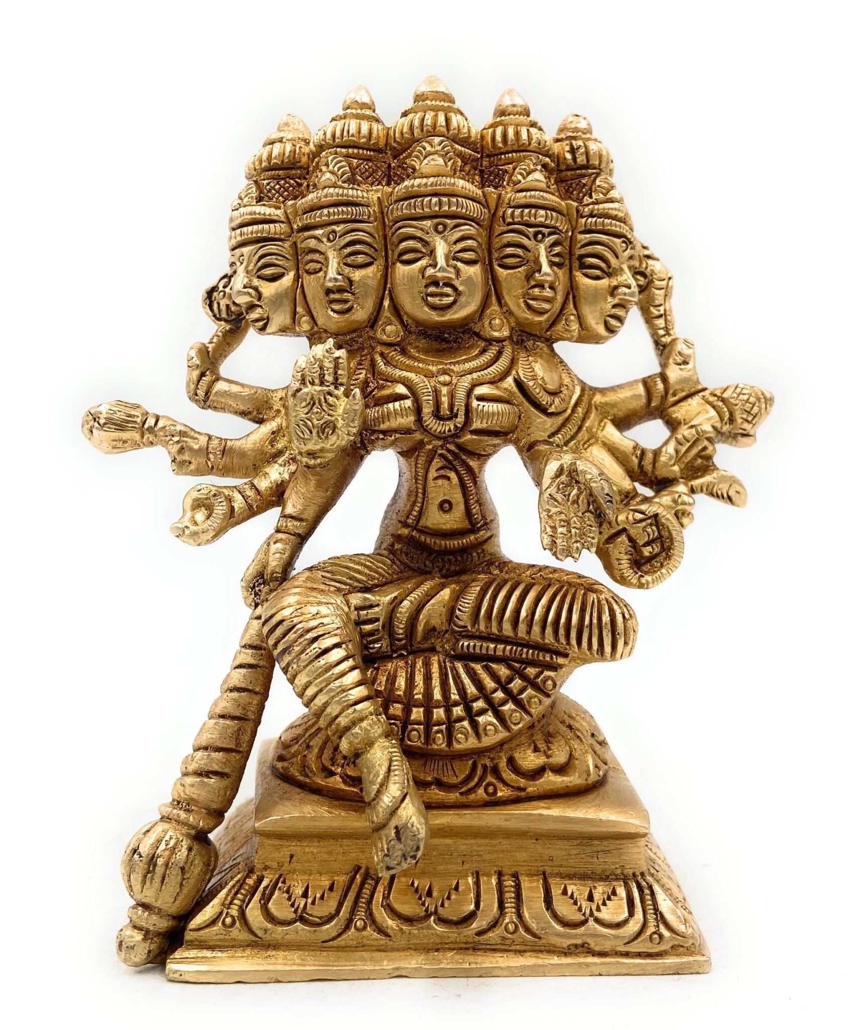 Brass Gayatri Devi Idol | Vedamata Gayathri Murti | Panchamukhi Savitri Mata Statue for Puja & Home Temple,Gold, 5 Inch, 1 Piece