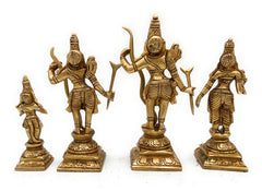 Brass Ram Darbar Idol, Peetal Shri Ram Parivar Murti with Sita Lakshman Hanuman, Pital Ram Sita Hanuman Statue, Gold, 5.5 Inch, 1 Piece