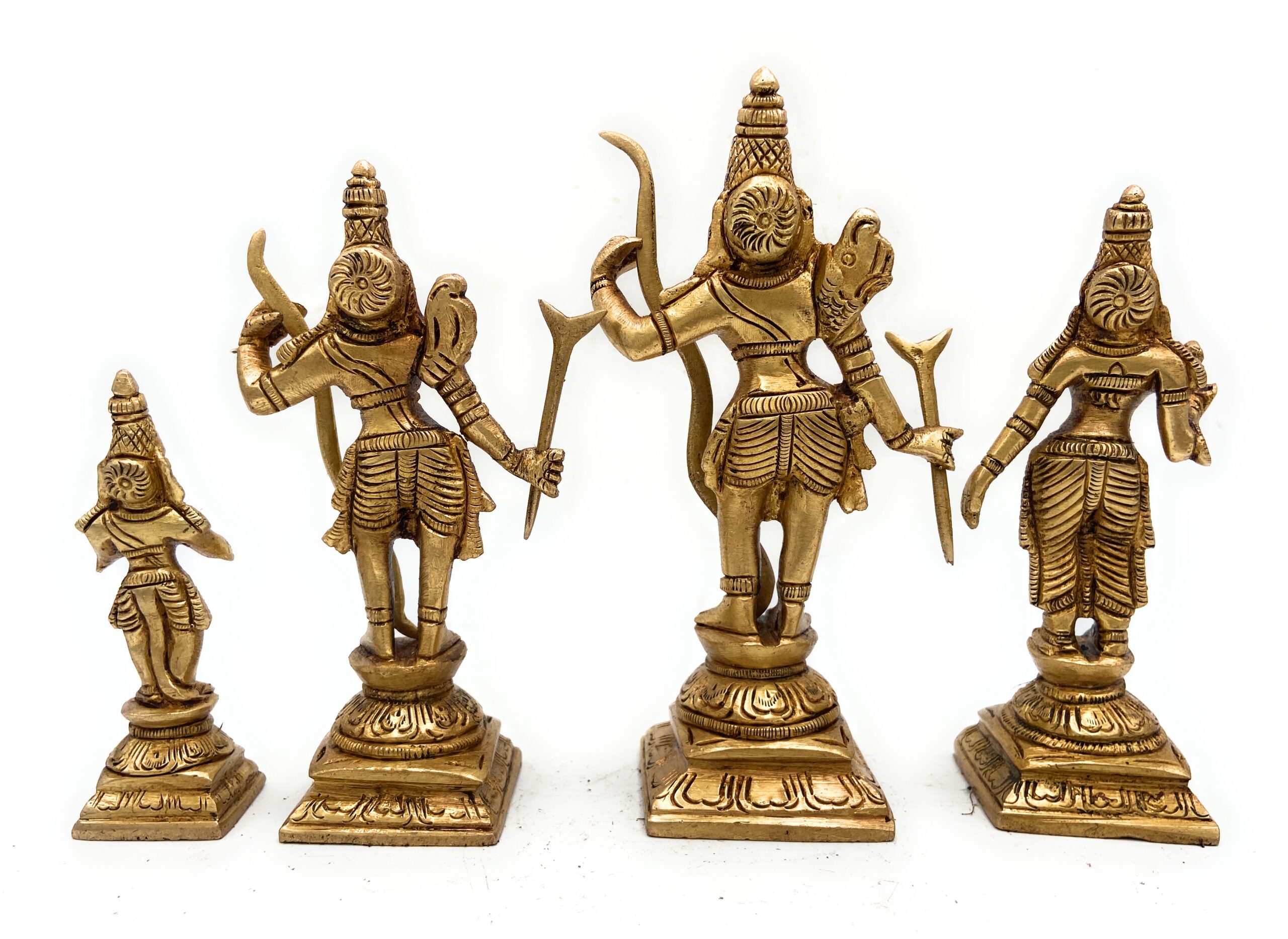 Brass Ram Darbar Idol, Peetal Shri Ram Parivar Murti with Sita Lakshman Hanuman, Pital Ram Sita Hanuman Statue, Gold, 5.5 Inch, 1 Piece
