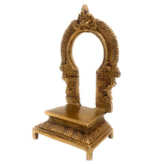 Brass Pooja Chowki with Prabhavali, Handcrafted Singhasan Peeta Bajot for Deities, Mandir, and Home Temple Decor, Gold, 7 Inch, 1 Piece