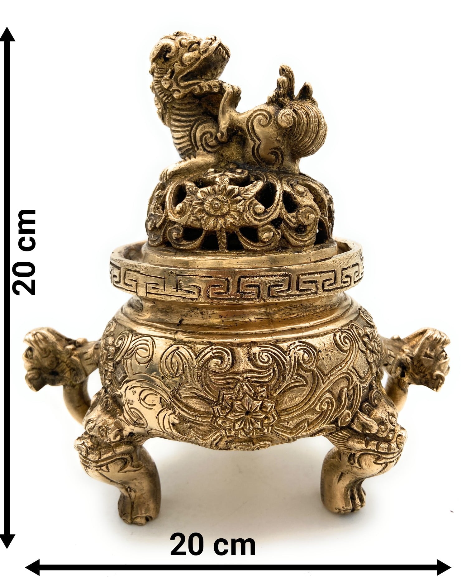 Brass Dragon Motif Bowl – Handcrafted Peetal Showpiece with Antique Gold Finish, 8 Inch