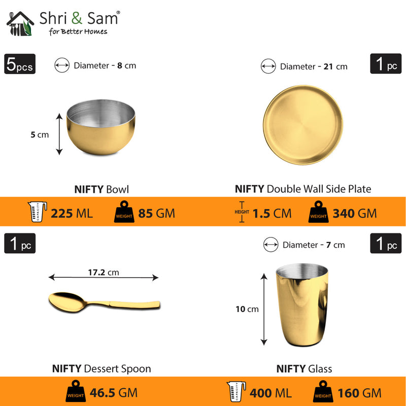 Stainless Steel Personalized Thali Set with Gold PVD Coating Nifty (Customized Name)