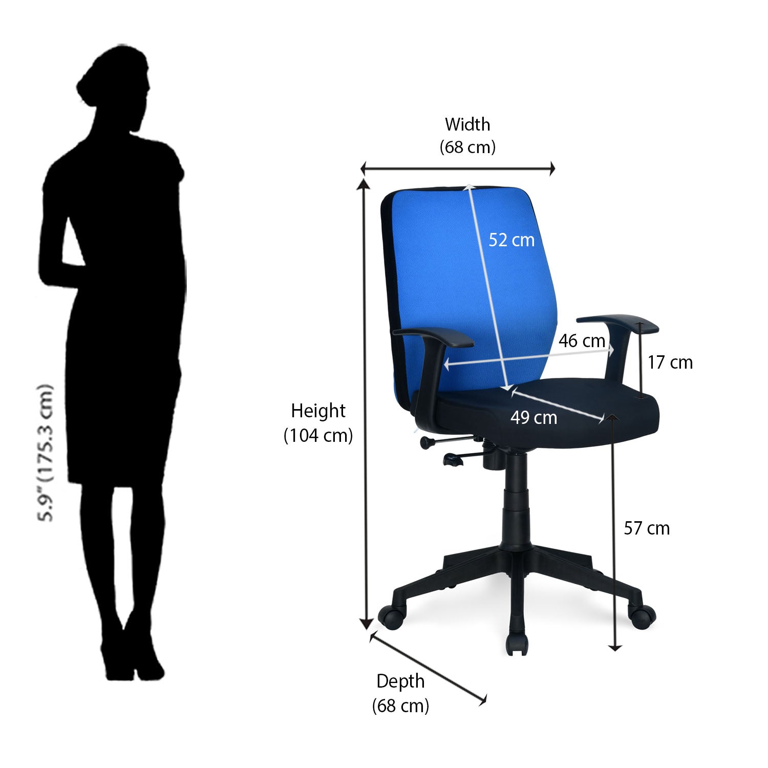 Nilkamal Nile Neo Low Back Upholstered Office Chair with Push Back Mechanism (Blue)