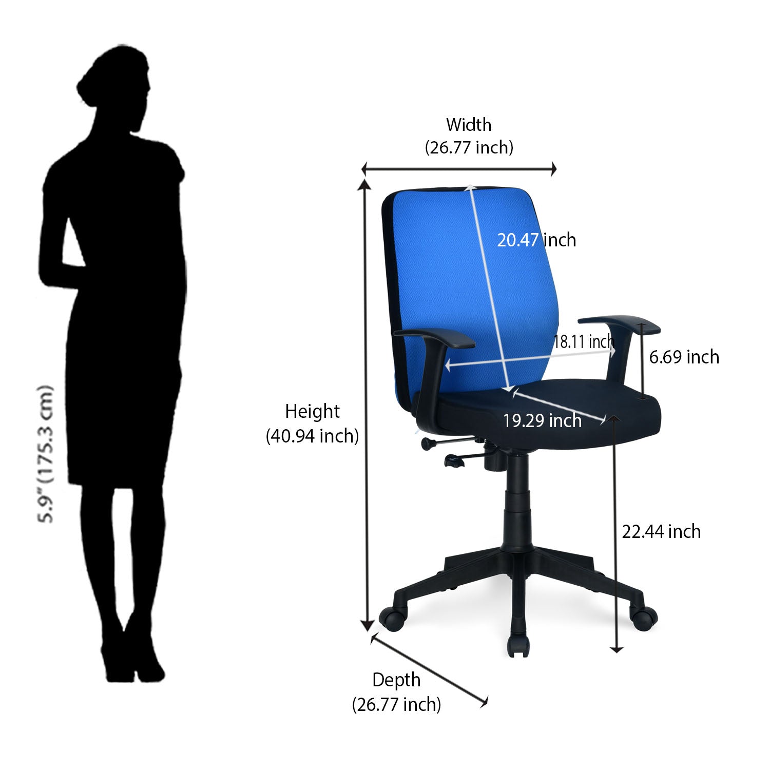 Nilkamal Nile Neo Low Back Upholstered Office Chair with Push Back Mechanism (Blue)