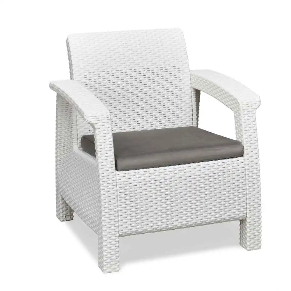 Nilkamal Goa Plastic 3 + 1 + 1 Seater Sofa with Cushion (Milky White and Grey)