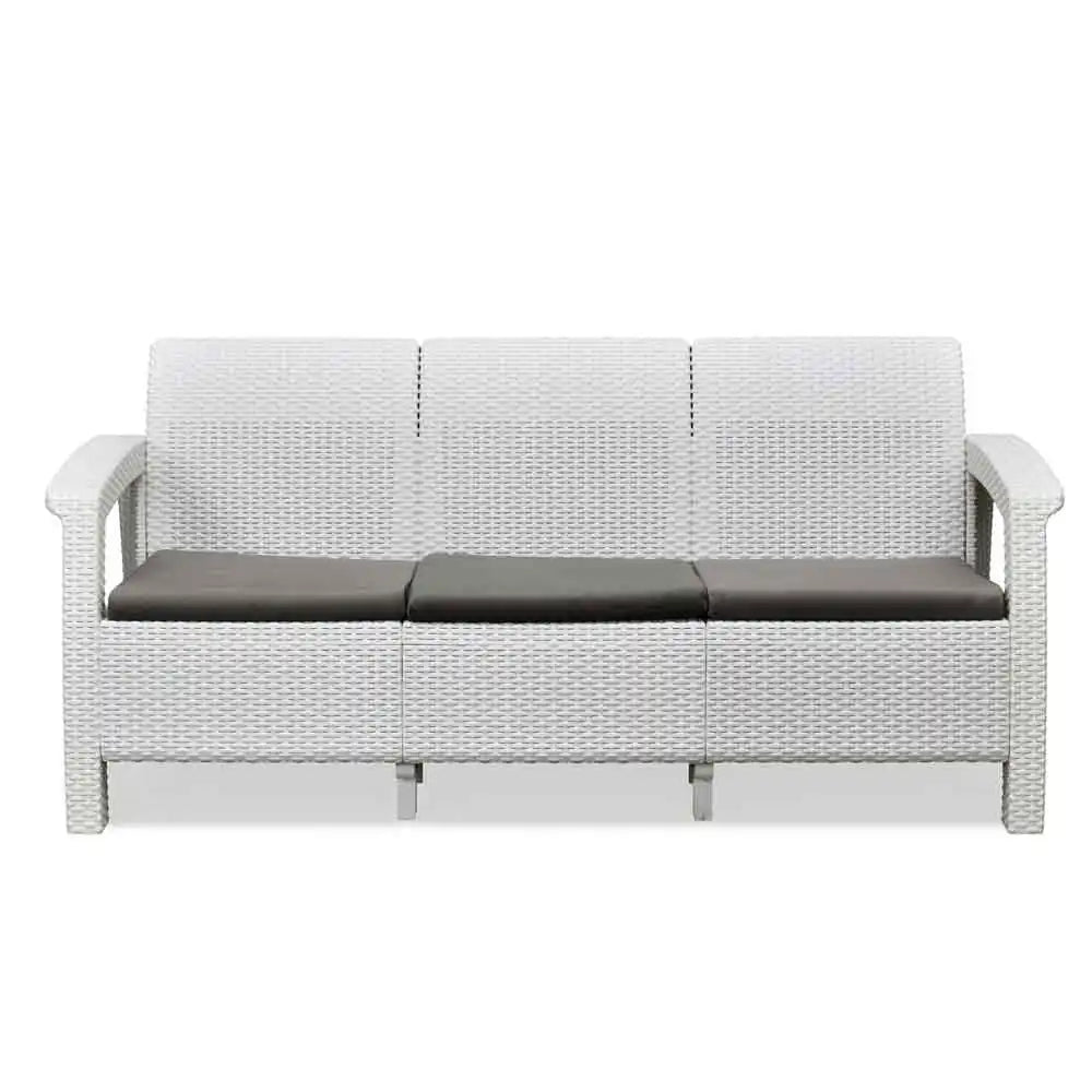 Nilkamal Goa Plastic 3 + 1 + 1 Seater Sofa with Cushion (Milky White and Grey)
