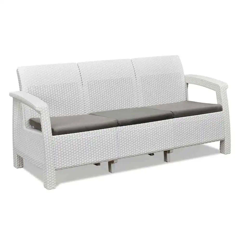 Nilkamal Goa Plastic 3 + 1 + 1 Seater Sofa with Cushion (Milky White and Grey)