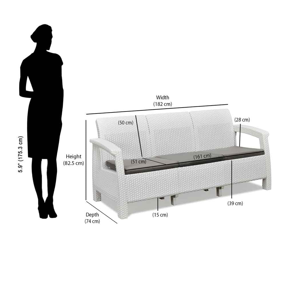 Nilkamal Goa Plastic 3 Seater Sofa with Cushion (Milky White and Grey)