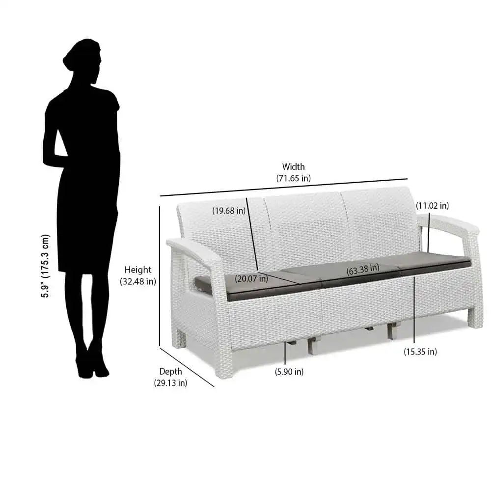 Nilkamal Goa Plastic 3 + 1 + 1 Seater Sofa with Cushion (Milky White and Grey)