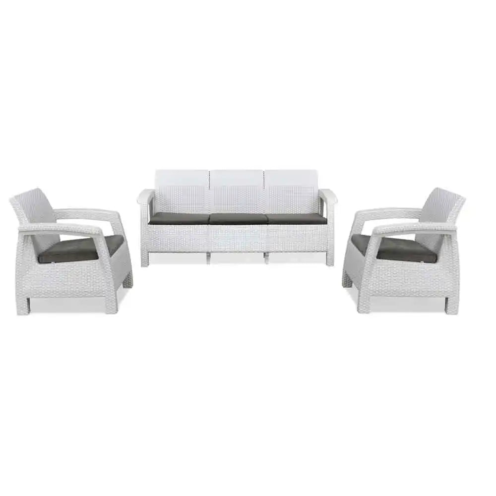 Nilkamal Goa Plastic 3 + 1 + 1 Seater Sofa with Cushion (Milky White and Grey)