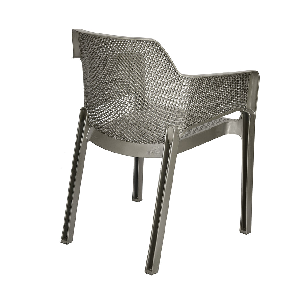 Nilkamal Captain Plastic Arm Chair With Leatherette Cushion (Metallic Dark)
