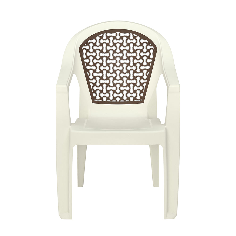 Nilkamal Paradise Plastic Arm Chair (Cream & Rattan Dark Beige)