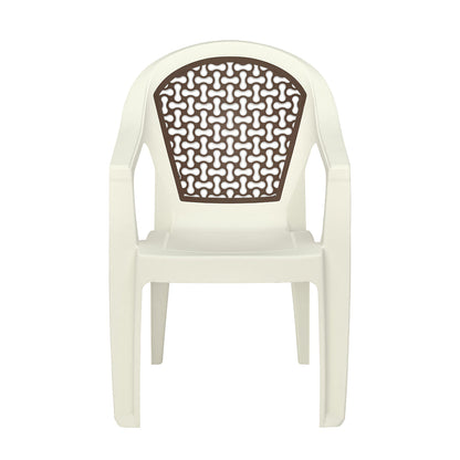Nilkamal Paradise Plastic Arm Chair (Cream & Rattan Dark Beige)