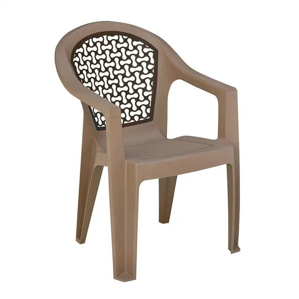 Nilkamal Paradise Plastic Arm Chair (Ratian Dark Beige, Season Rust Brown & Ivory)