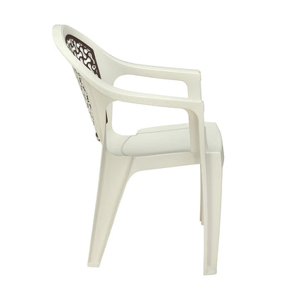 Nilkamal Paradise Plastic Arm Chair (Cream & Rattan Dark Beige)