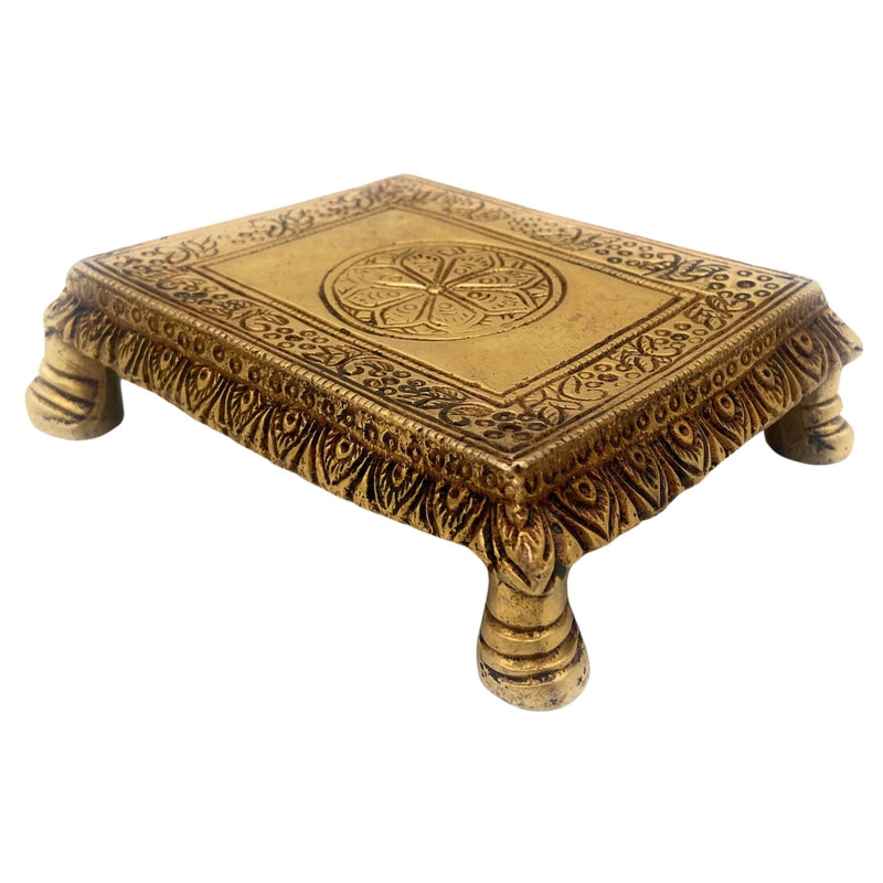 Handmade Brass Pooja Chowki, Traditional Peetha Singhasan Base for Idols & Kalash, Decorative Aasan for Mandir, Home & Temple Use, Gold, 1 Inch, 1 Piece