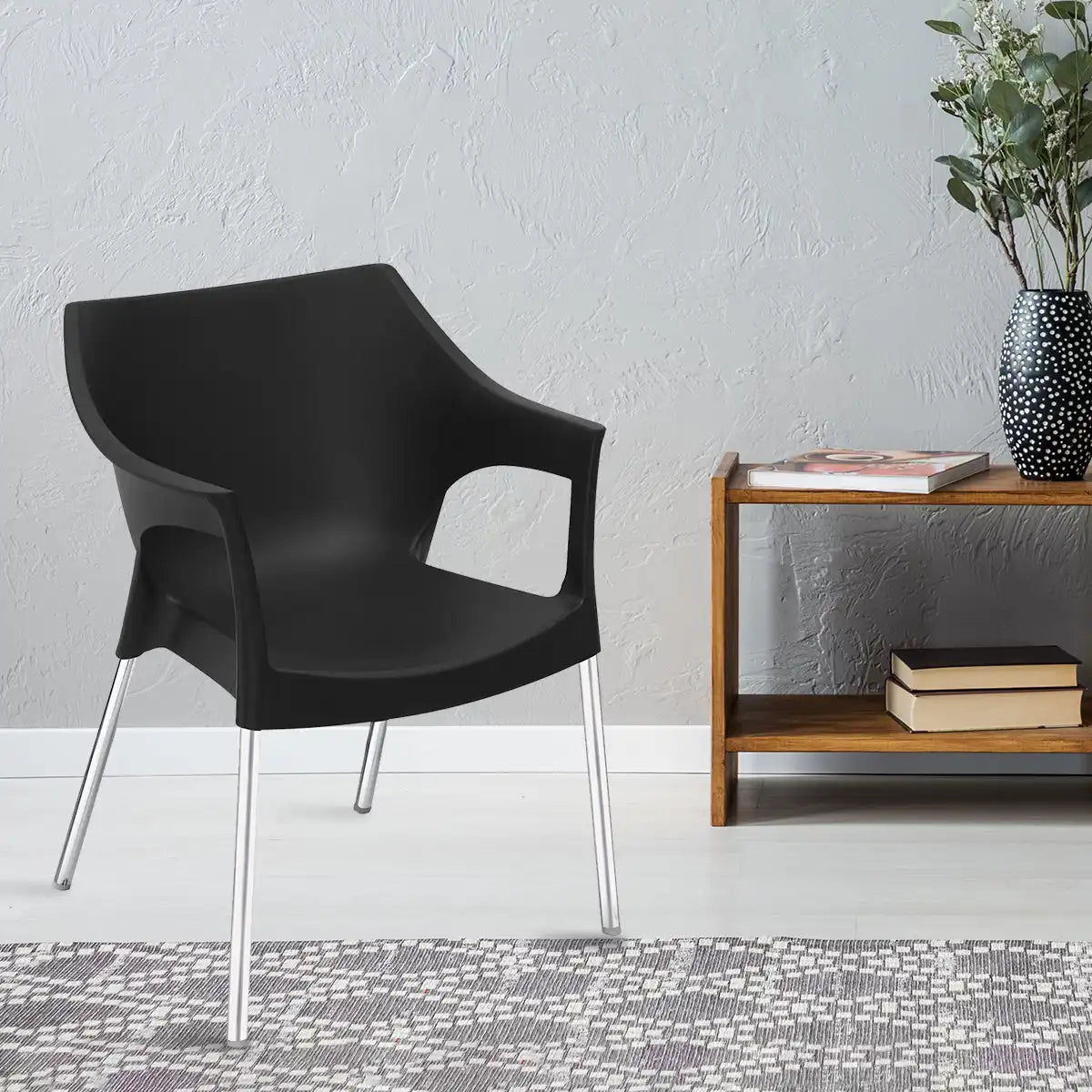 Nilkamal Novella 10 Plastic Arm Chair (Black)