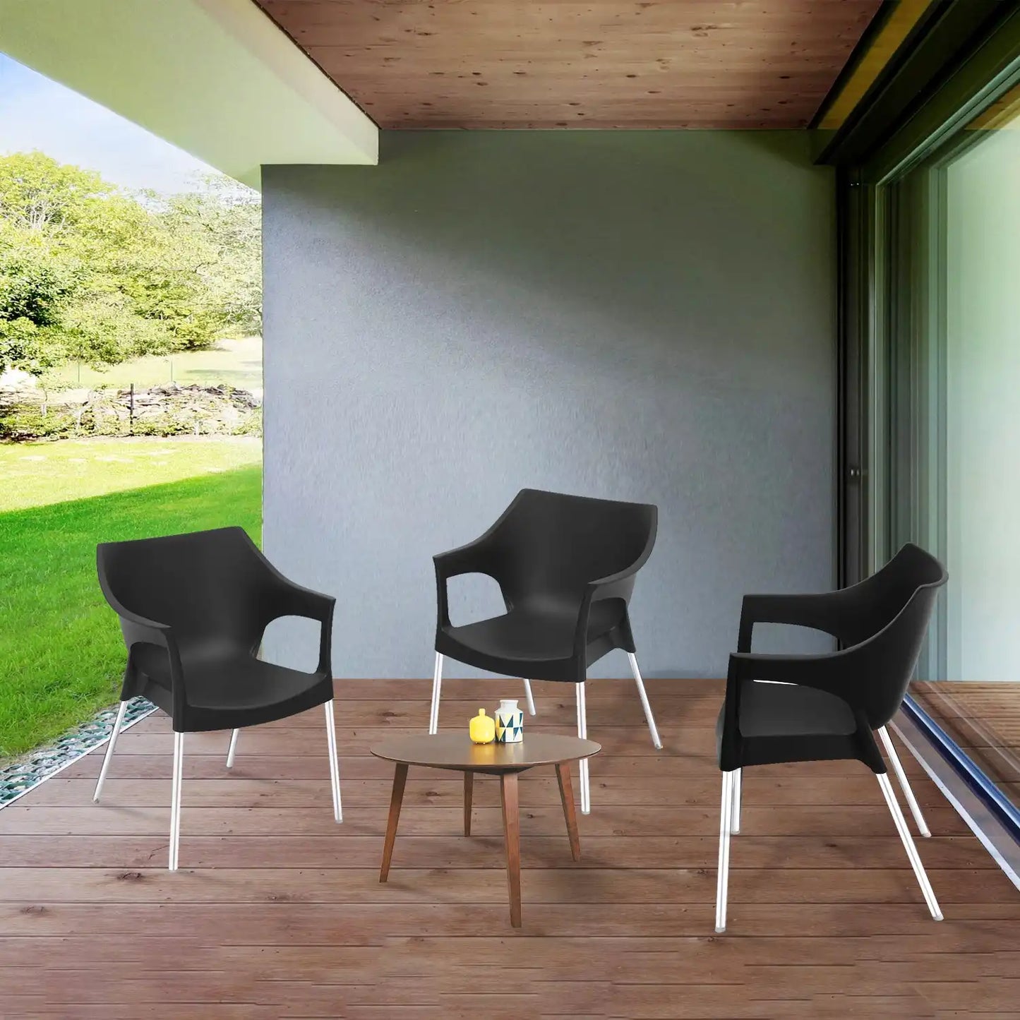 Nilkamal Novella 10 Plastic Arm Chair (Black)