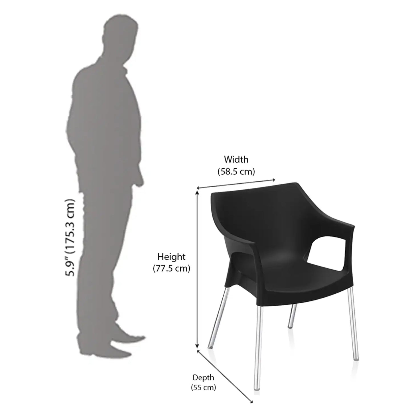 Nilkamal Novella 10 Plastic Arm Chair (Black)