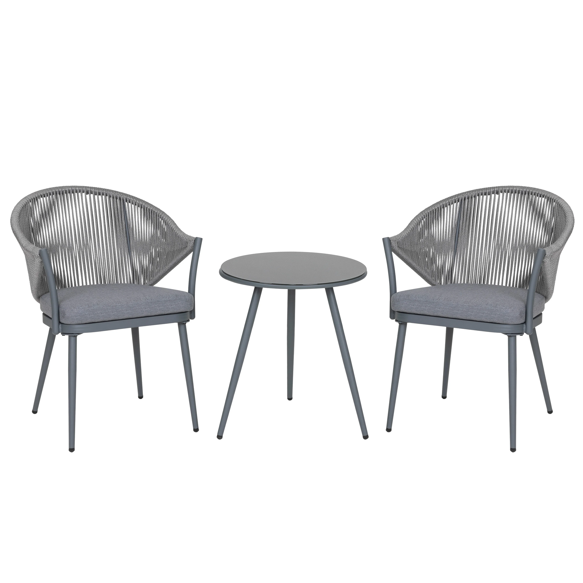 Spade Outdoor Patio Seating Set 2 Chairs and 1 Table Set (Grey) Braided & Rope