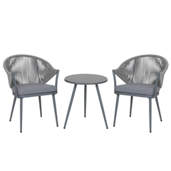 Spade Outdoor Patio Seating Set 2 Chairs and 1 Table Set (Grey) Braided & Rope