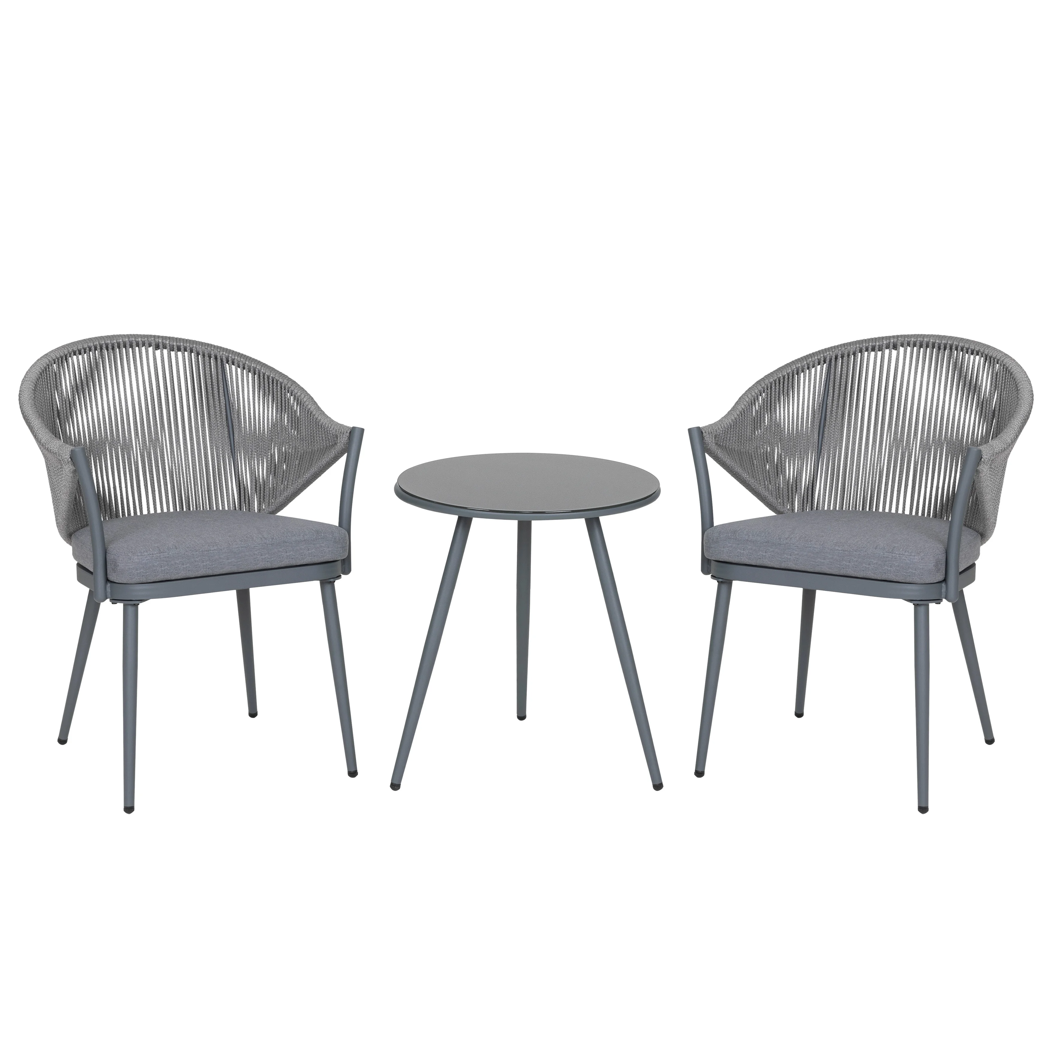 Spade Outdoor Patio Seating Set 2 Chairs and 1 Table Set (Grey) Braided & Rope