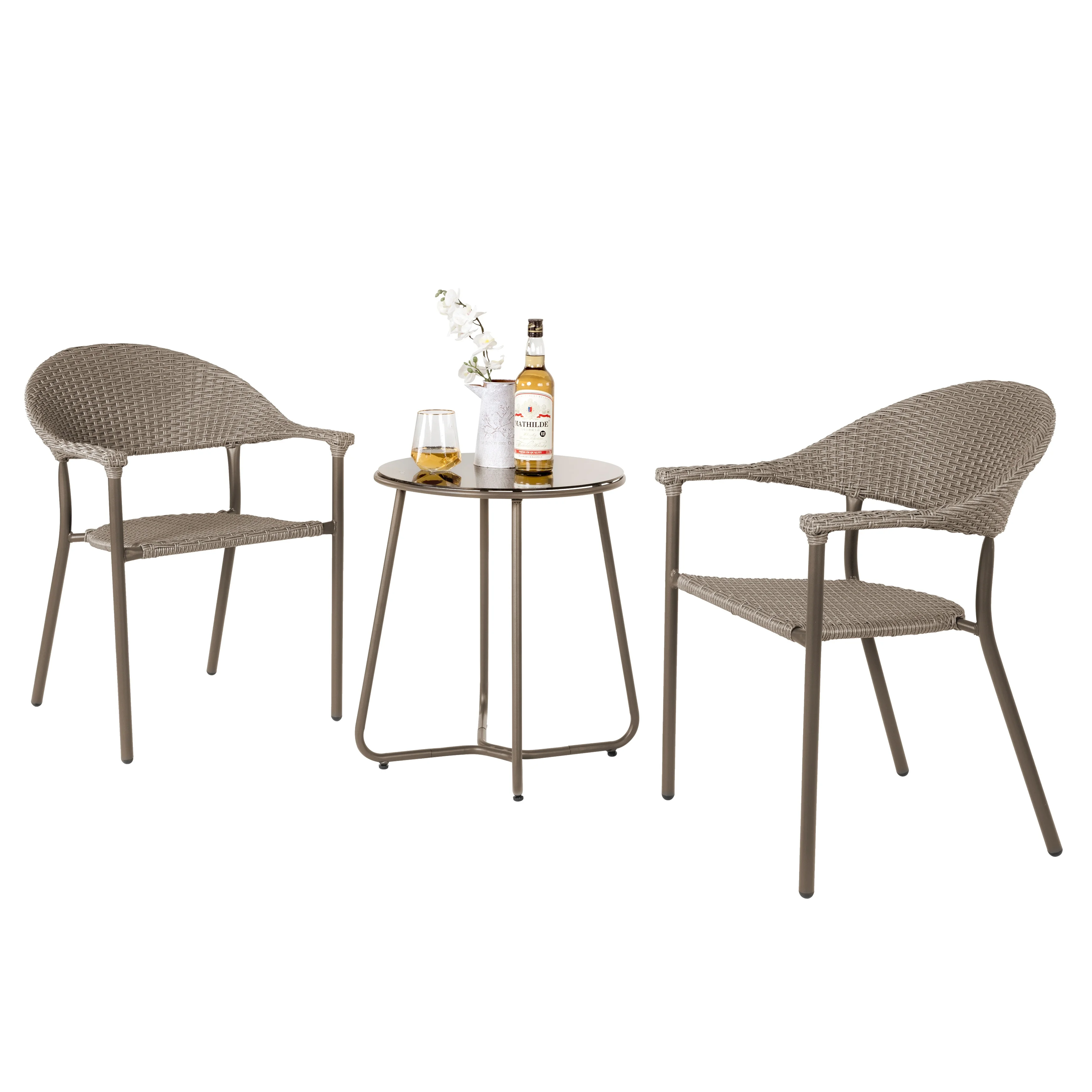 Ulli Outdoor Patio Seating Set 2 Chairs and 1 Table Set (Brown)