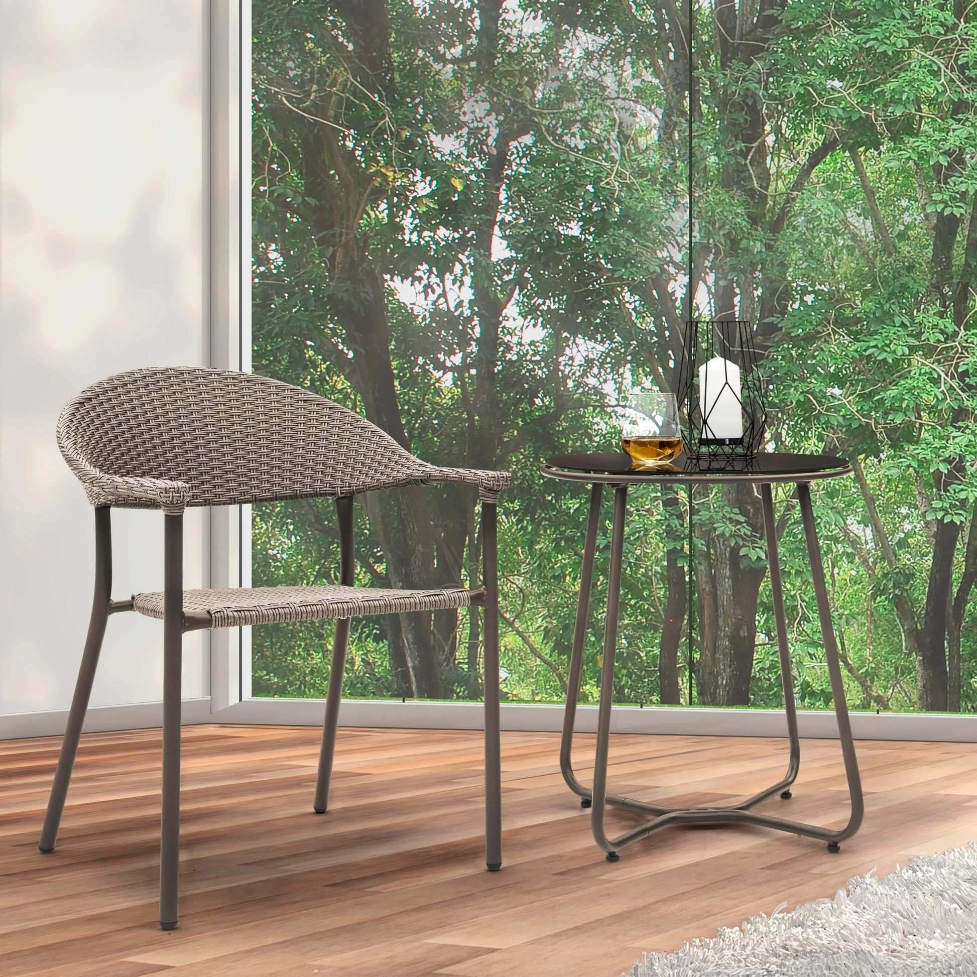 Ulli Outdoor Patio Seating Set 2 Chairs and 1 Table Set (Brown)