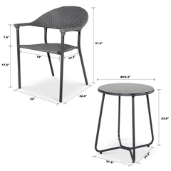 Topia Outdoor Patio Seating Set 2 Chairs and 1 Table Set (Dark Grey)