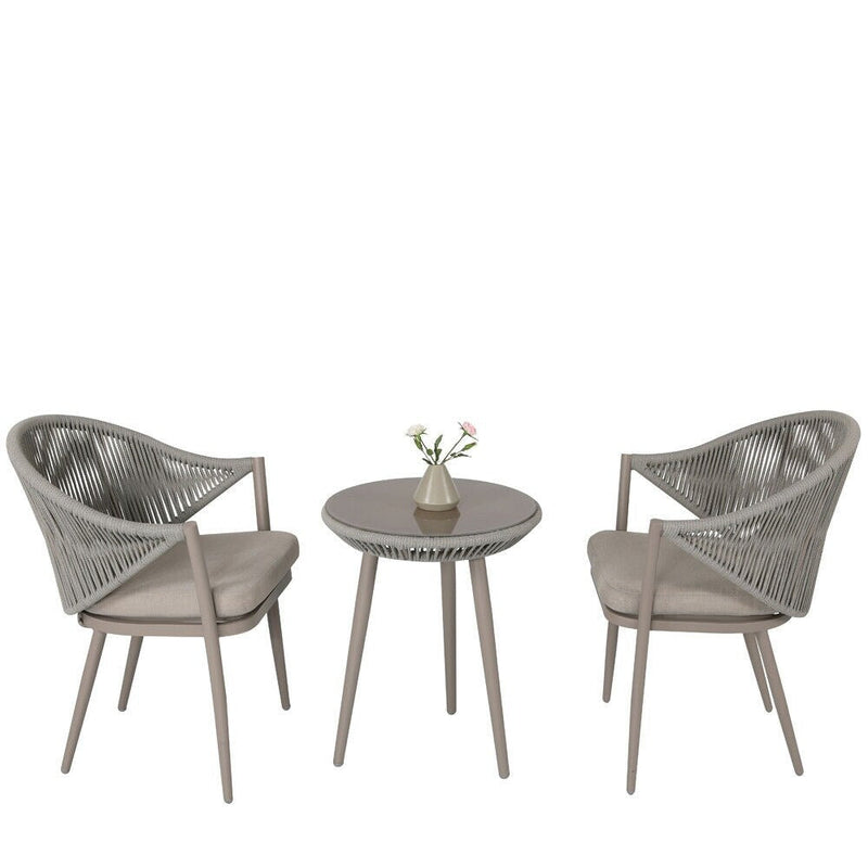 Detect Outdoor Patio Seating Set 2 Chairs and 1 Table Set (Grey) Braided & Rope