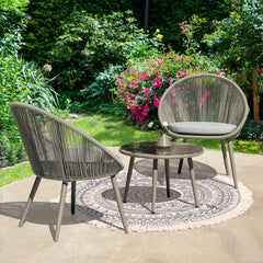 Yawl Outdoor Patio Seating Set 2 Chairs and 1 Table Set (Grey) Braided & Rope